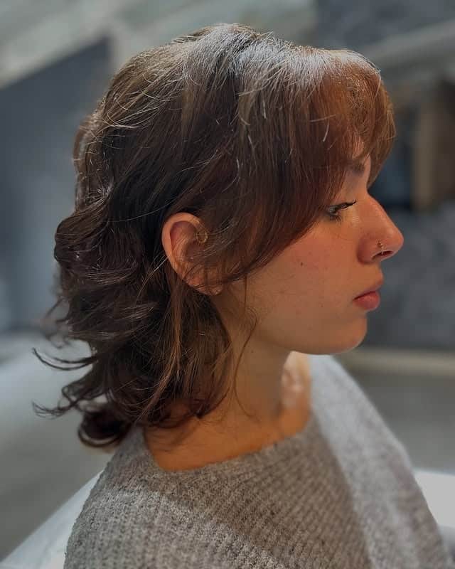 13. Chestnut Brunette Curled Shag Bob - Medium Layered Shag
