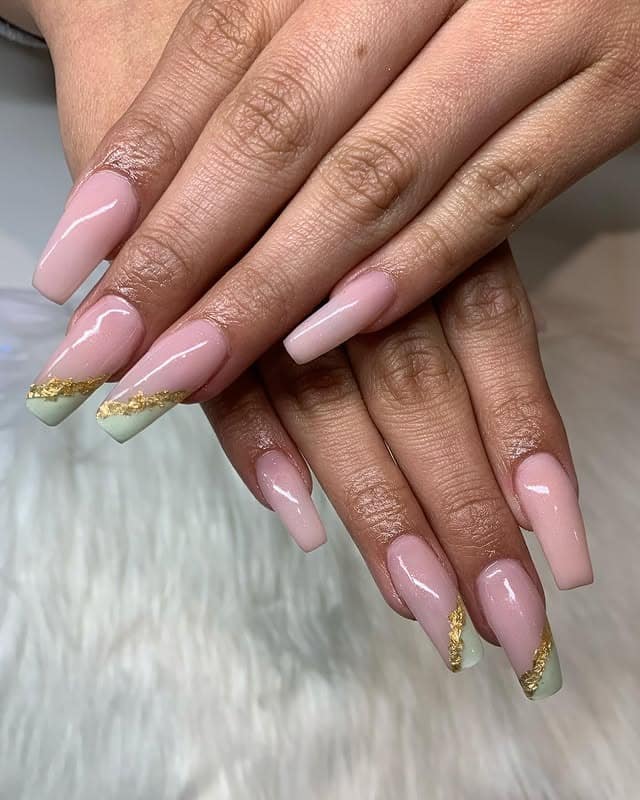 3. Blush Coffin Nails with Sage French Tips - coffin nail ideas