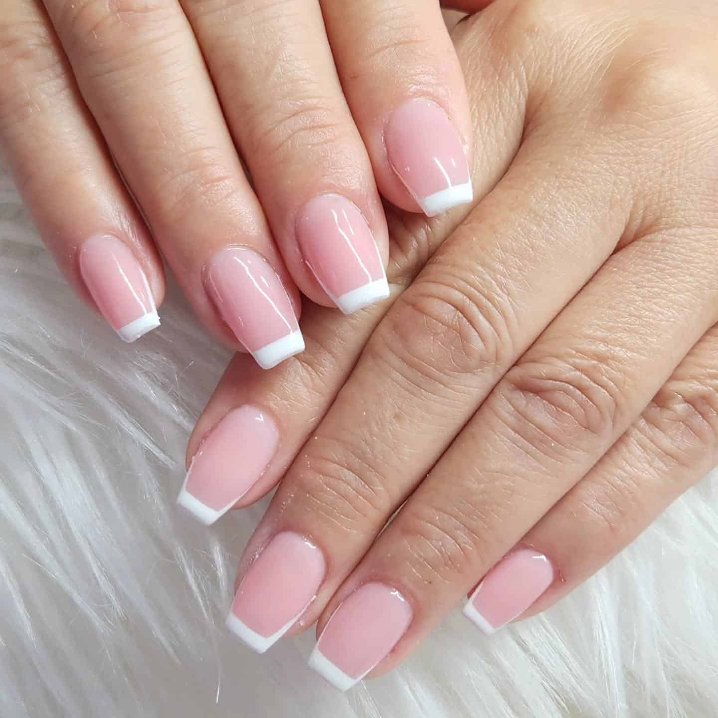 4. Short Pink French Tip Coffin Nails - coffin nail ideas
