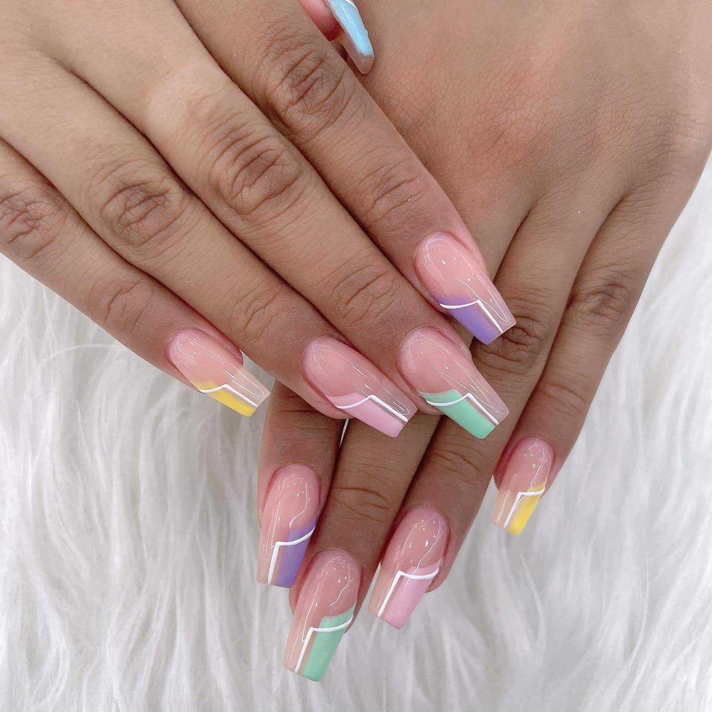 5. Pastel Color Block Coffin Nails - coffin nail ideas