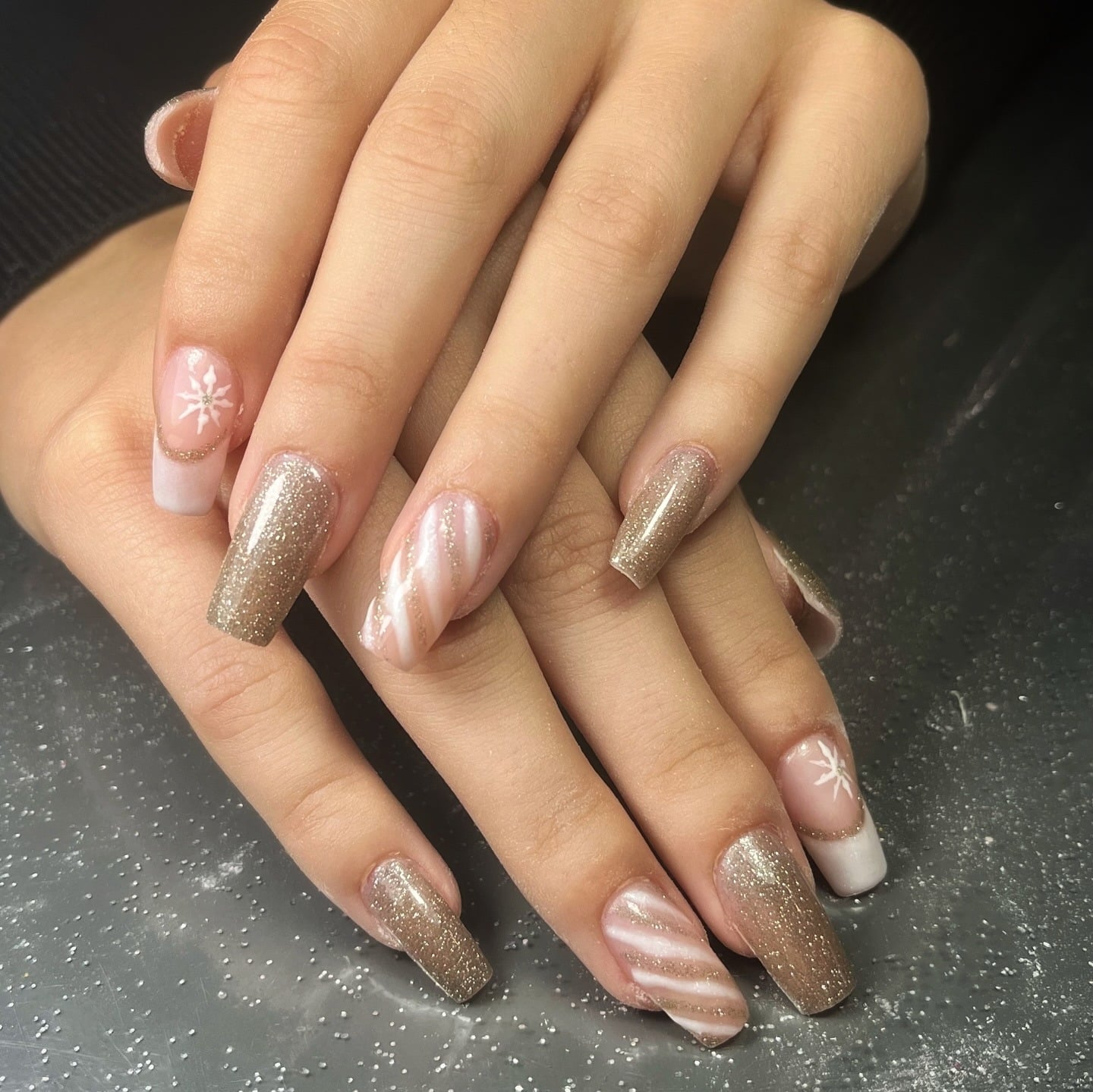 14. Champagne Glitter Coffin Nails - coffin nail ideas