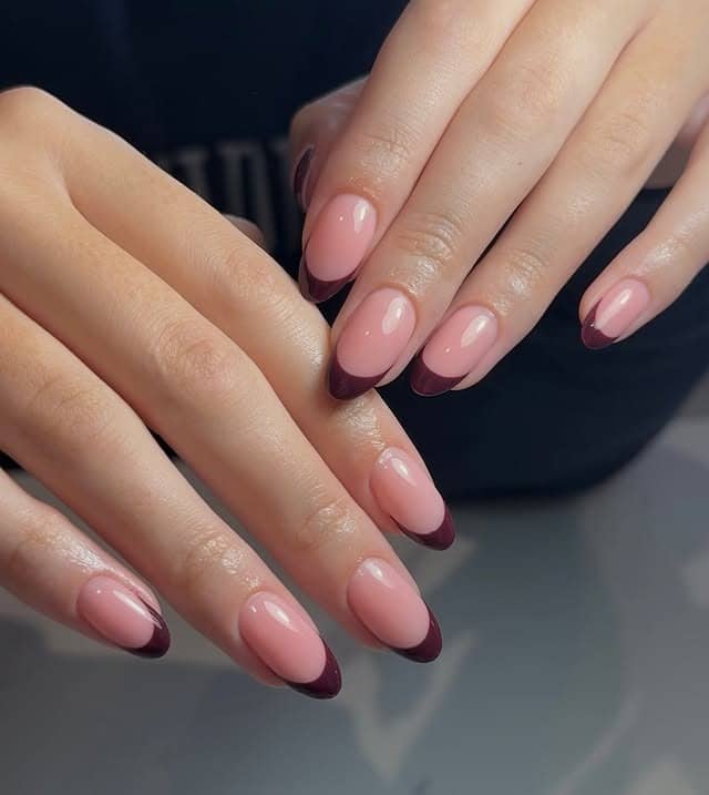 6. Plum French Almond Nails - winter almond nail ideas