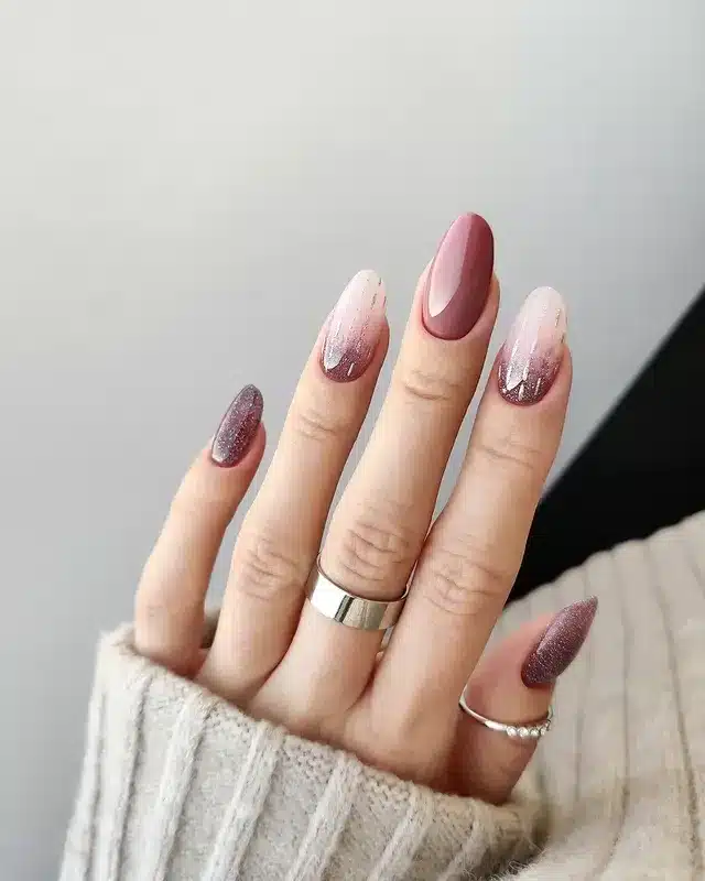 8. Mauve Chrome Fade Almond Nails - winter almond nail ideas