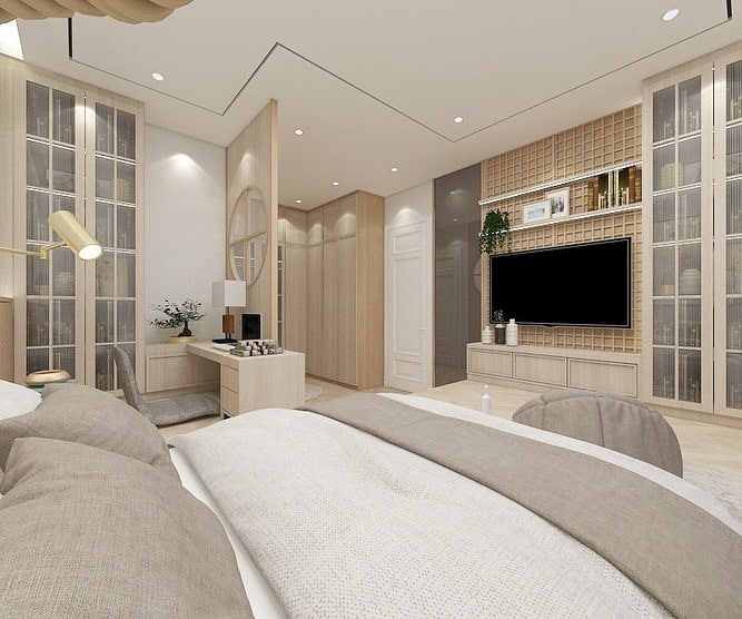 11. Soft Beige Japanese Bedroom with Built-In Storage - japanese bedroom ideas