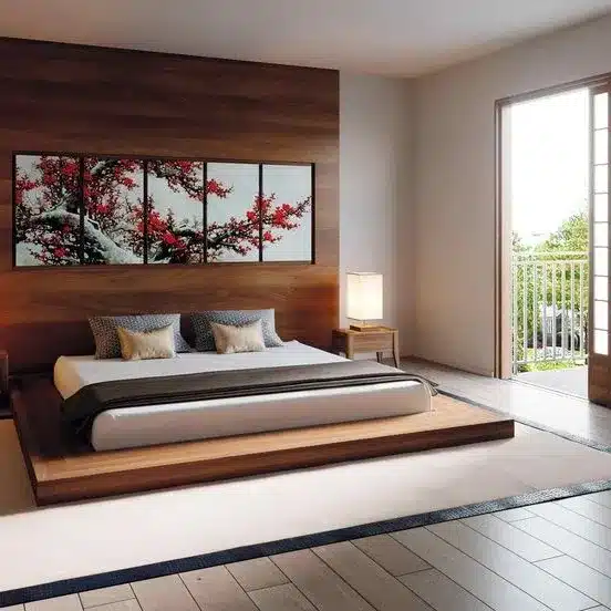 17. Minimal Japanese Platform Bedroom in Walnut and White - japanese bedroom ideas
