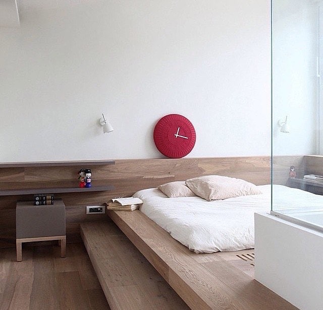 22. Minimal Japanese Platform Bedroom in White and Oak - japanese bedroom ideas
