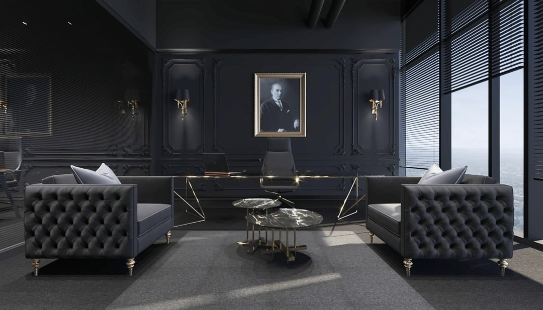 3. Midnight Black Executive Office Design - dark office ideas