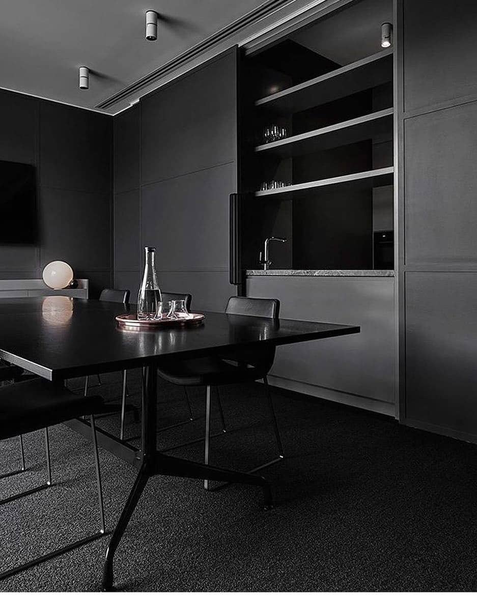 6. Minimalist Matte Black Workspace - dark office ideas