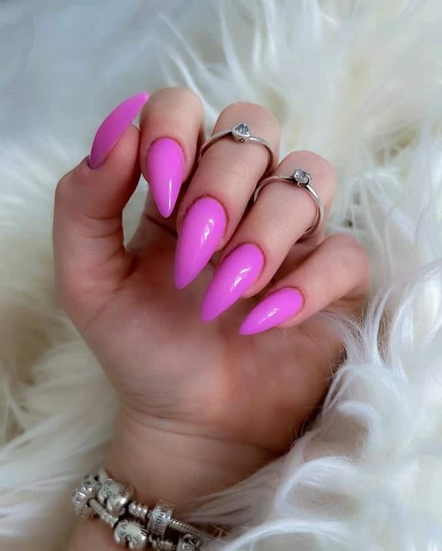 3. Bright Orchid Stiletto Nails - purple nail ideas