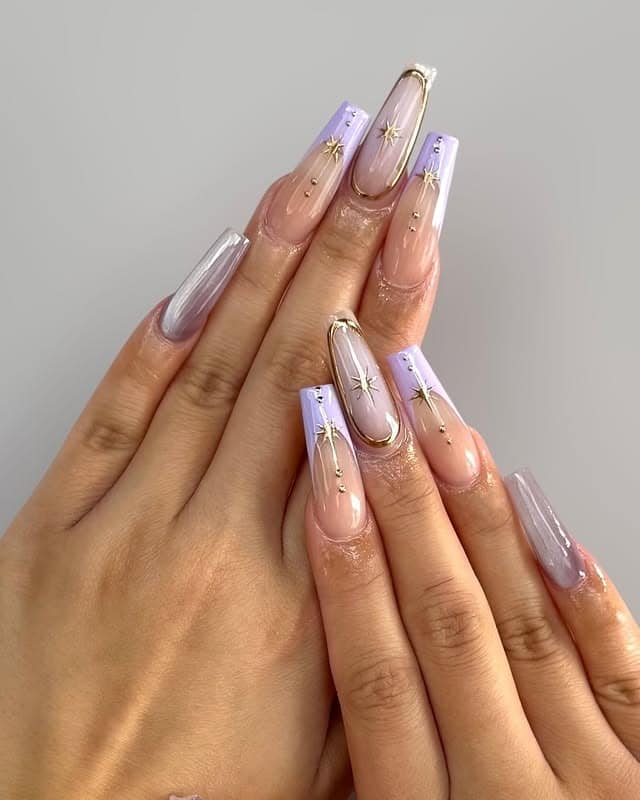 17. Celestial Lilac French Tip Nails - purple nail ideas