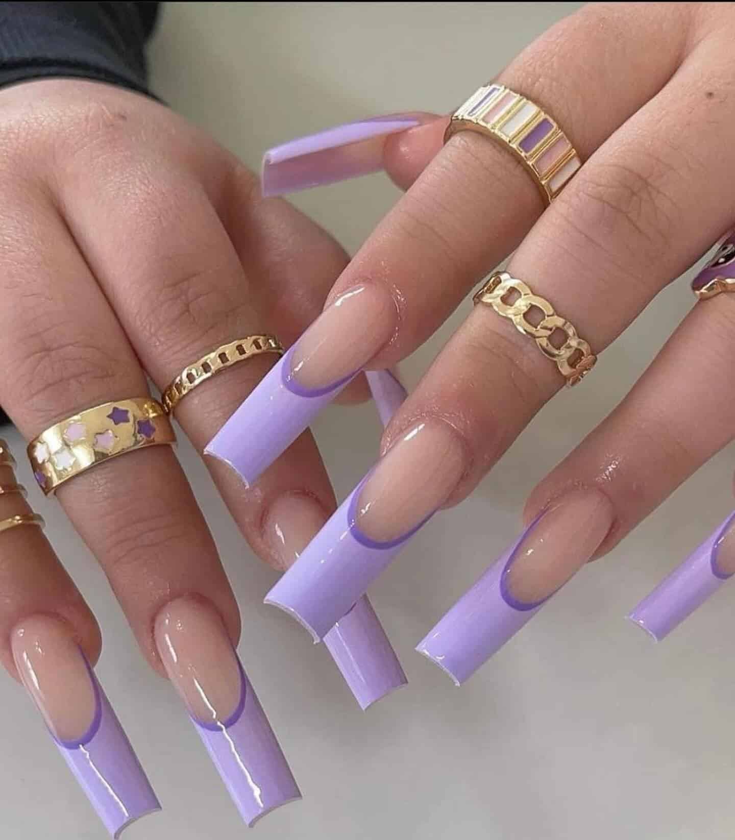 20. Pastel Lilac French Coffin Nails - purple nail ideas