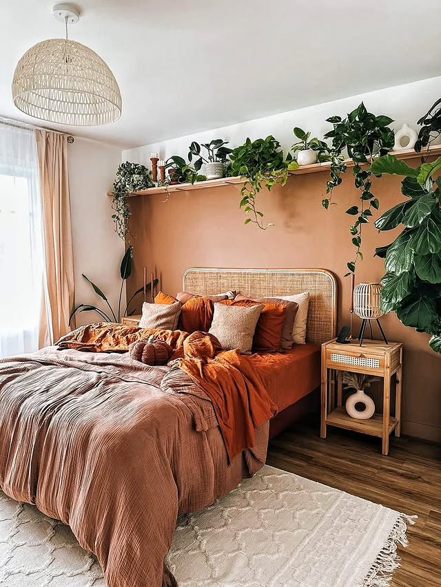 6. Terracotta Boho Bedroom with Botanical Styling - boho bedroom ideas