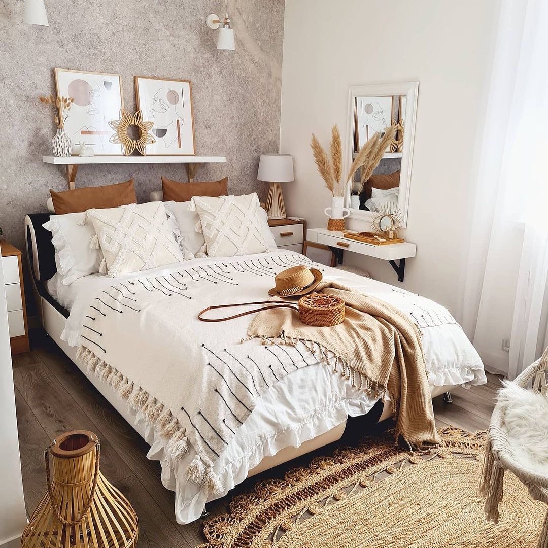 12. Neutral White Boho Bedroom with Minimalist Styling - boho bedroom ideas