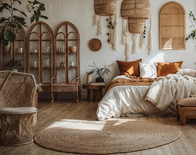 16. Rustic Neutral Boho Bedroom with Layered Textures - boho bedroom ideas