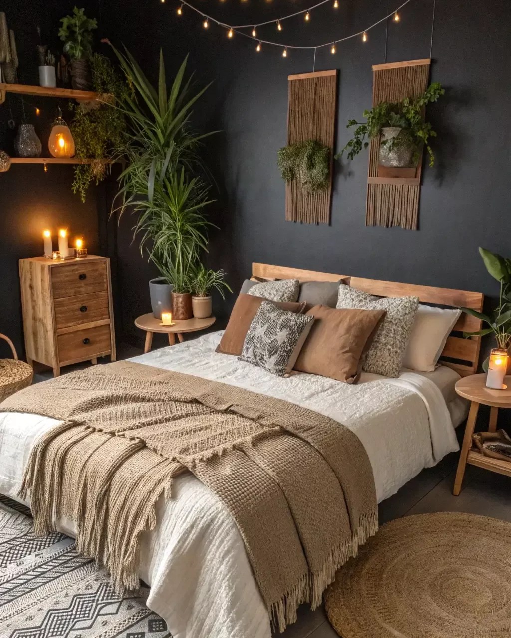 19. Dark Moody Boho Bedroom with Black Walls - boho bedroom ideas
