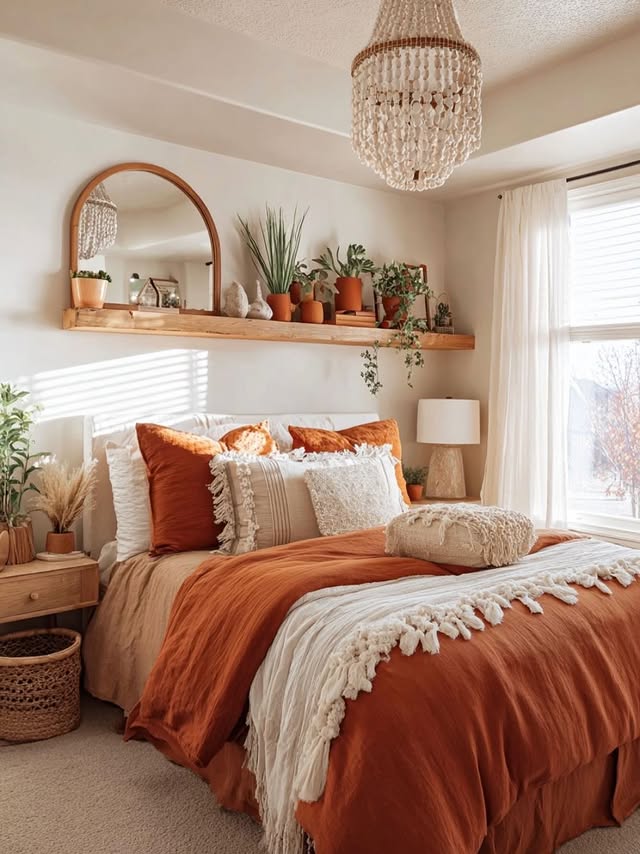 22. Terracotta Boho Bedroom with Soft Neutral Styling - boho bedroom ideas