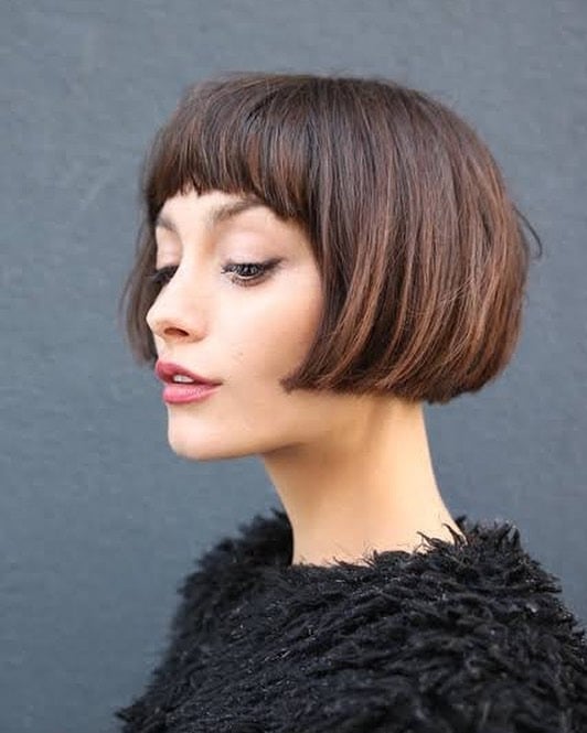 11. Chestnut Brown Micro Fringe Bob - Classic Bob Cut