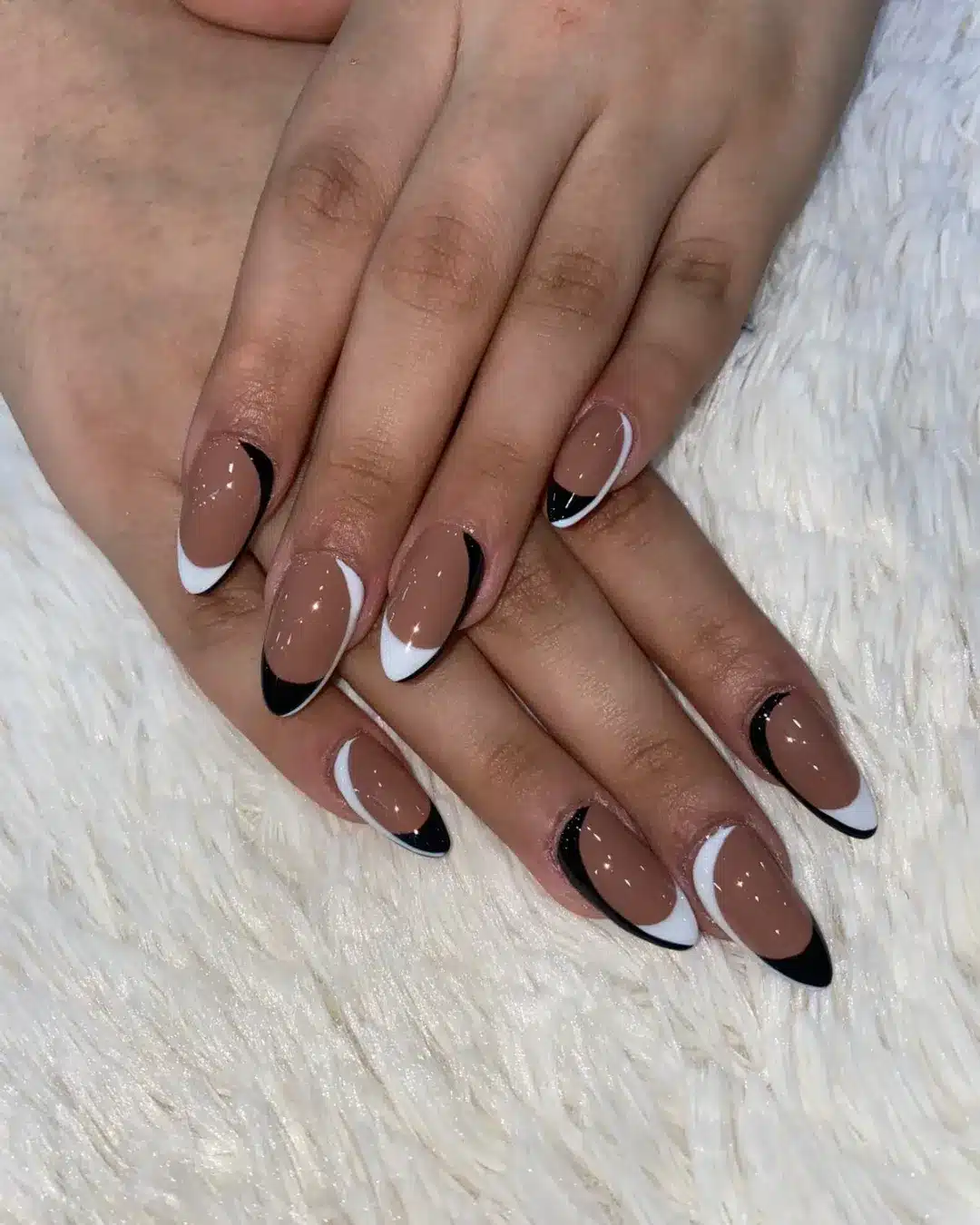 5. Black and White Double French Almond Nails - black and white nail ideas