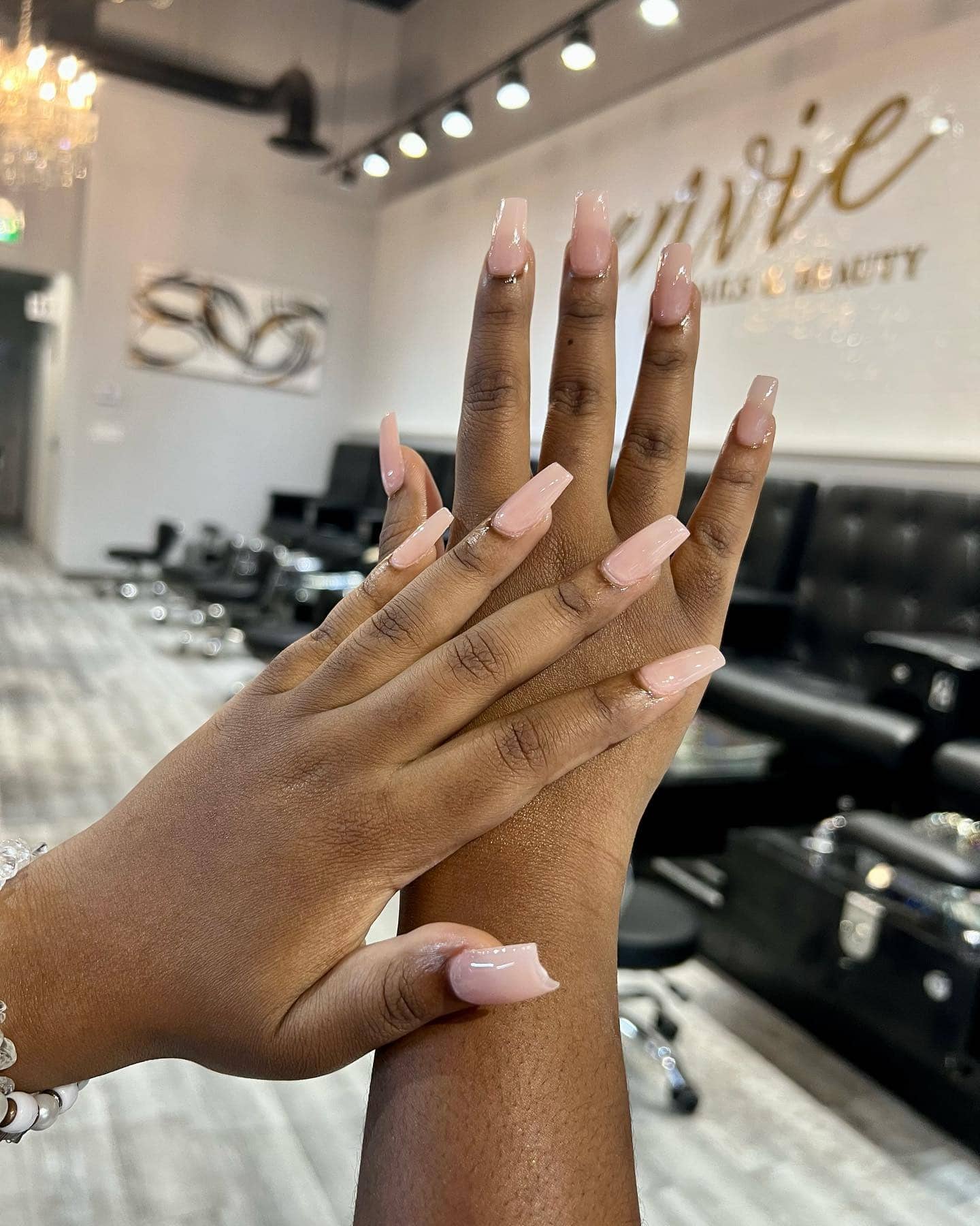 1. Glossy Blush Pink Coffin Nails - nature nail ideas