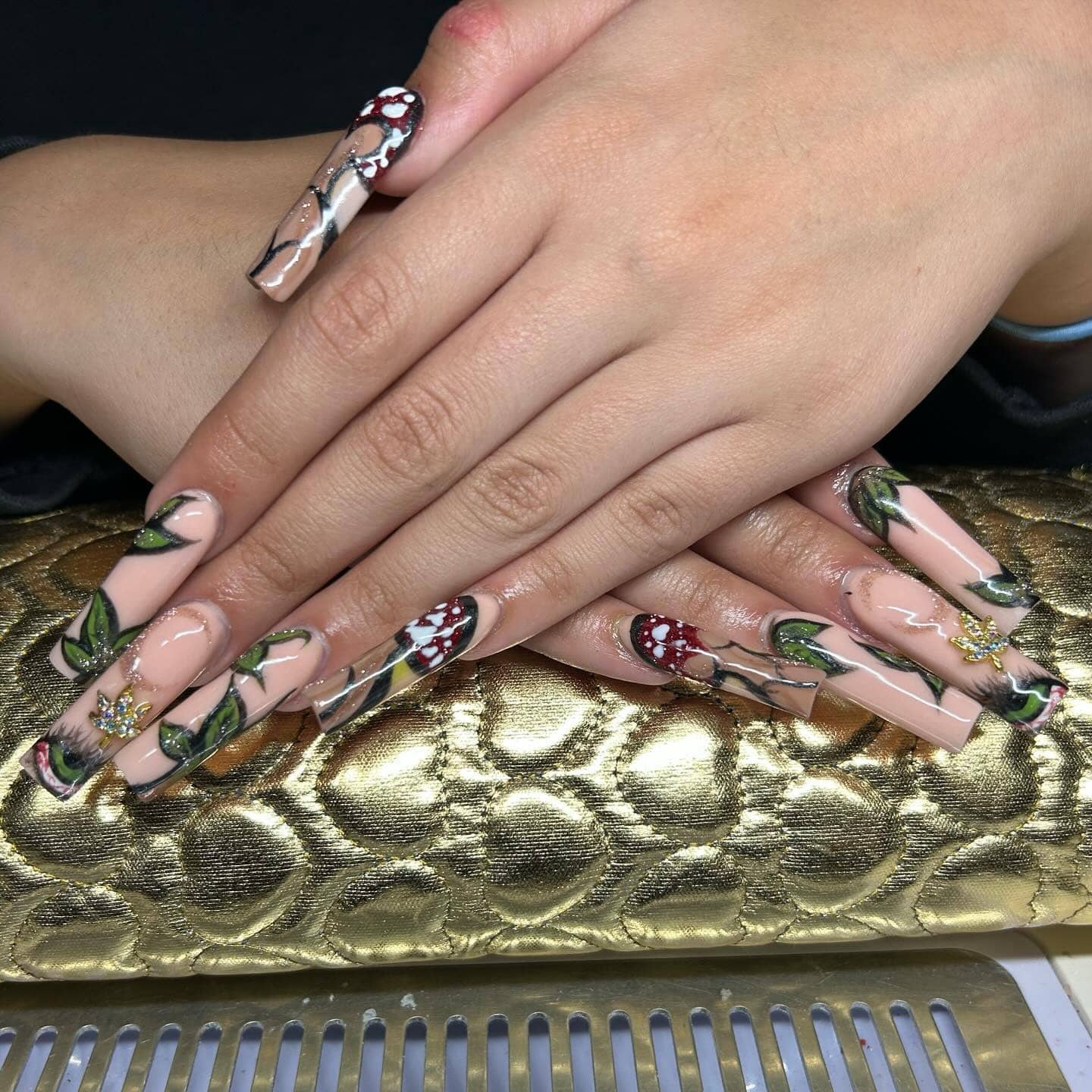 5. Forest Fairycore Square Nails - nature nail ideas