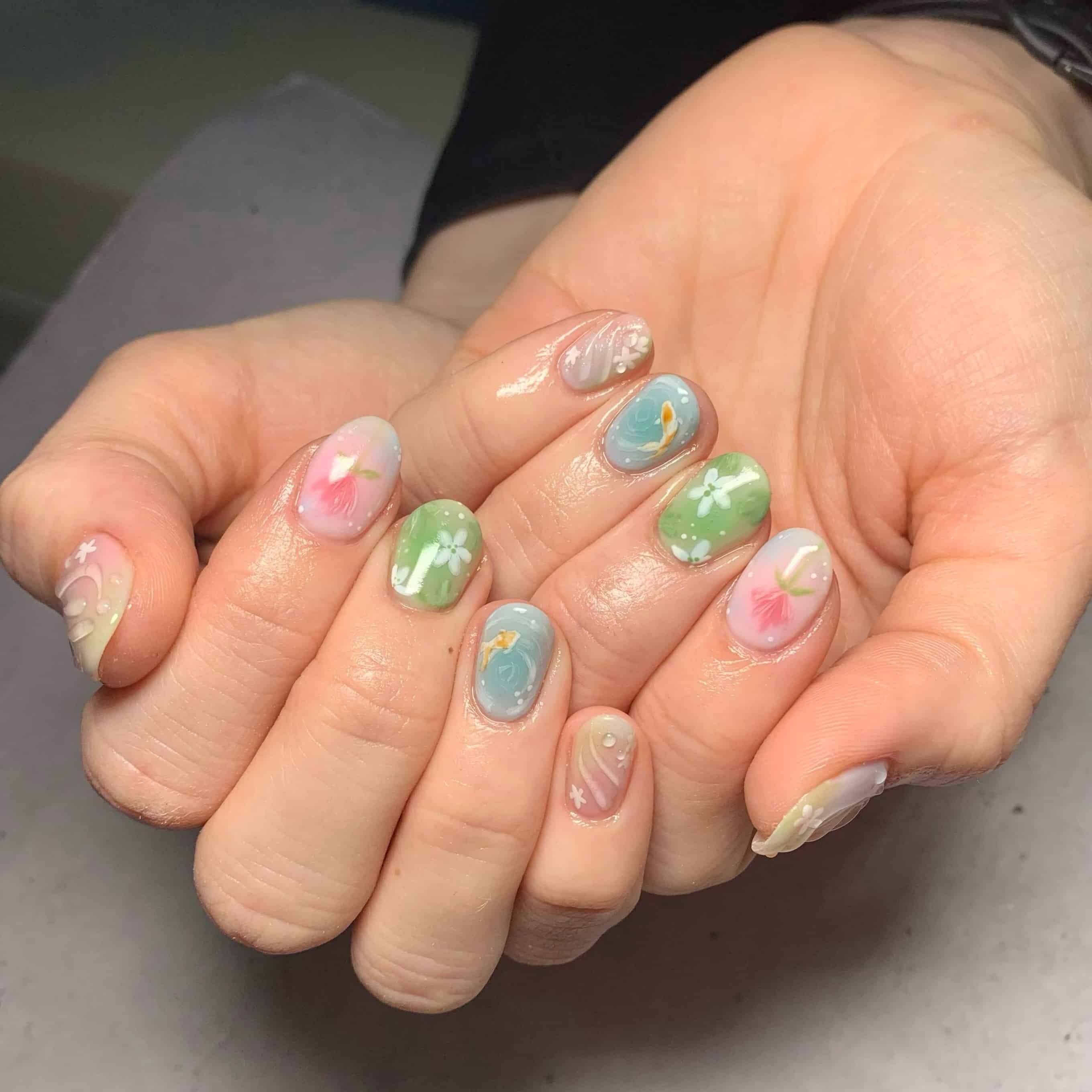 10. Pastel Garden Short Nails - nature nail ideas