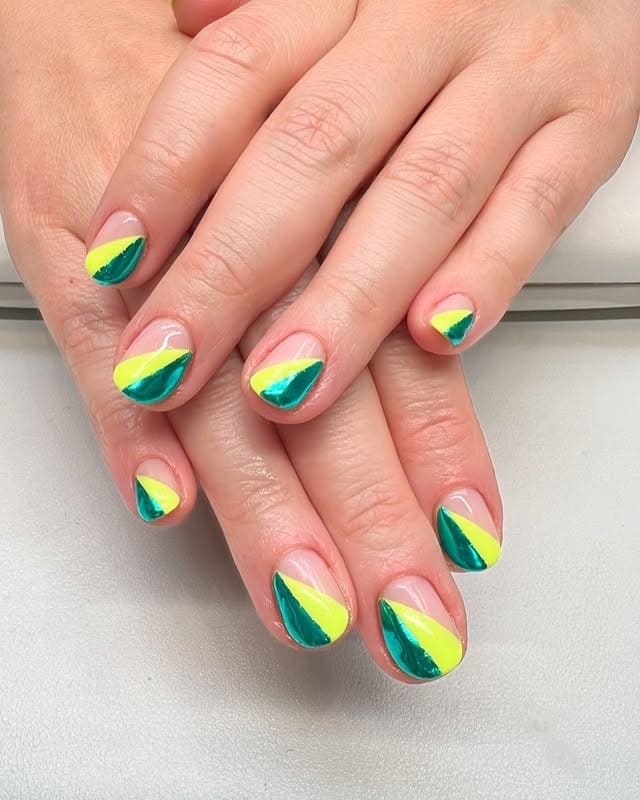 12. Lime Green Abstract French Tips - nature nail ideas