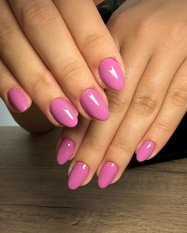 13. Bright Orchid Pink Almond Nails - nature nail ideas