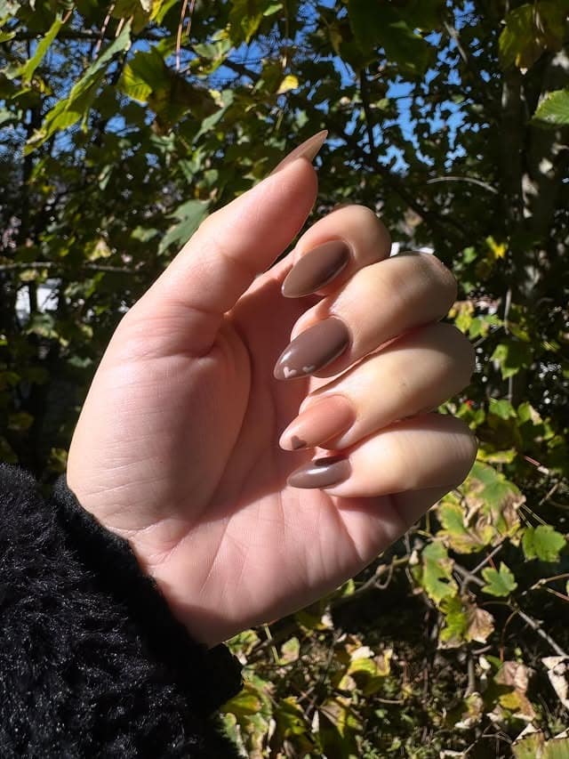 21. Mocha Brown Almond Nails - nature nail ideas