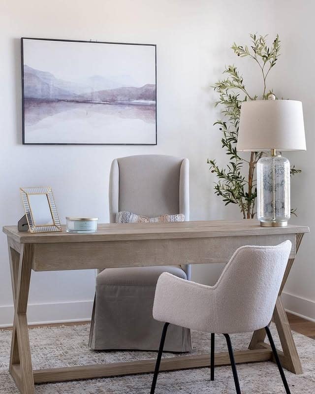 22. Soft Beige Minimalist Office with Natural Texture - professional office decor ideas