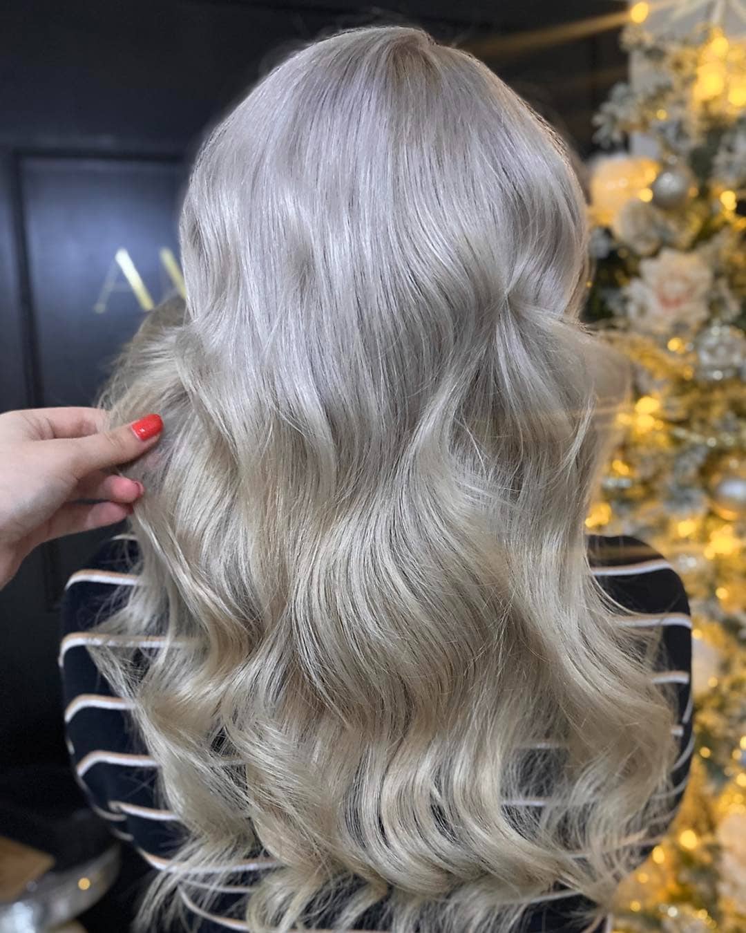 11. Silver Pearl Blonde Hollywood Waves - Pearl Blonde Hair Color