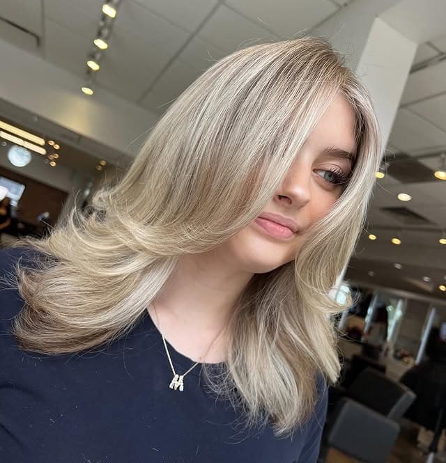 14. Pearl Blonde Layered Blowout - Pearl Blonde Hair Color