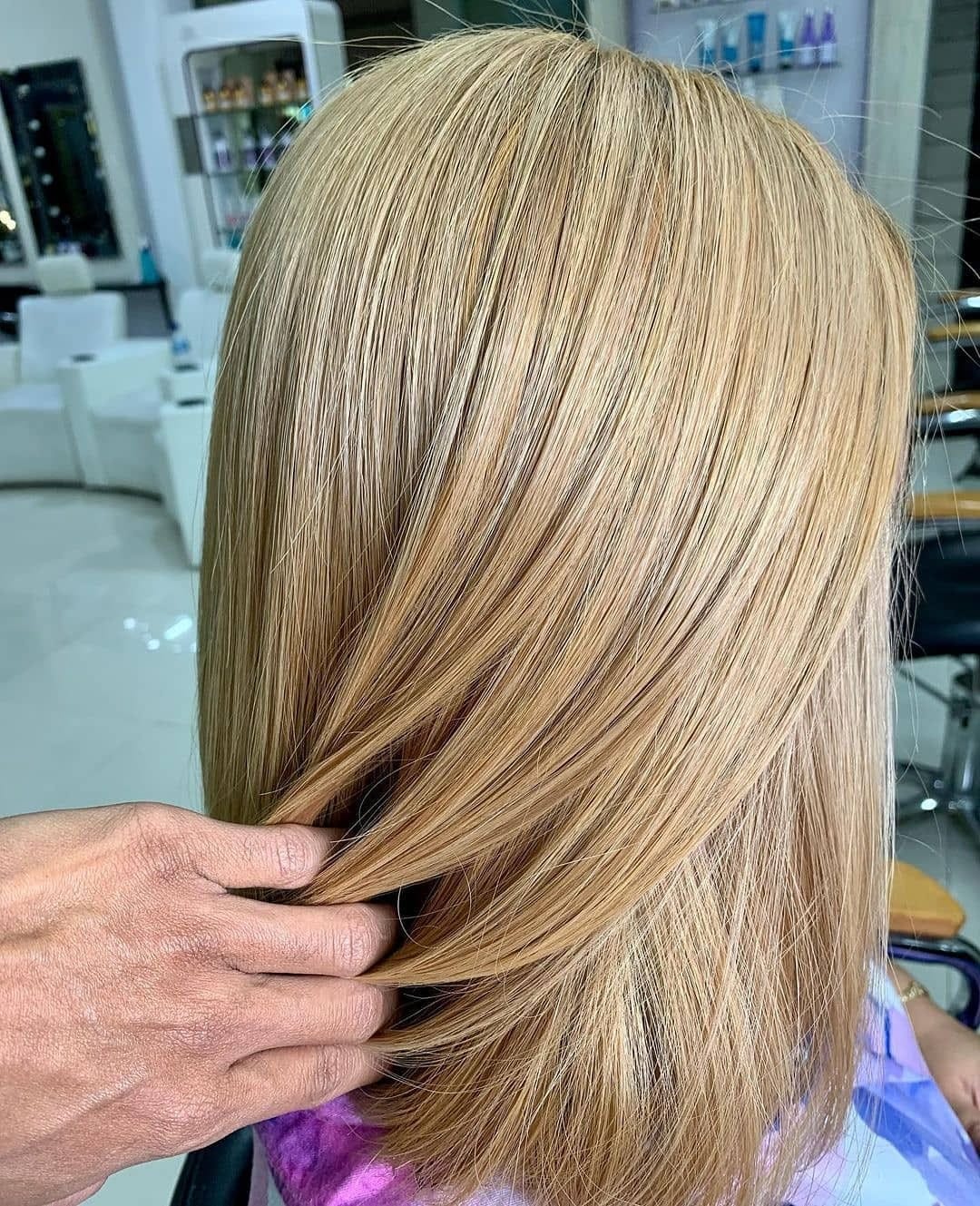 15. Beige Pearl Blonde Sleek Lob - Pearl Blonde Hair Color