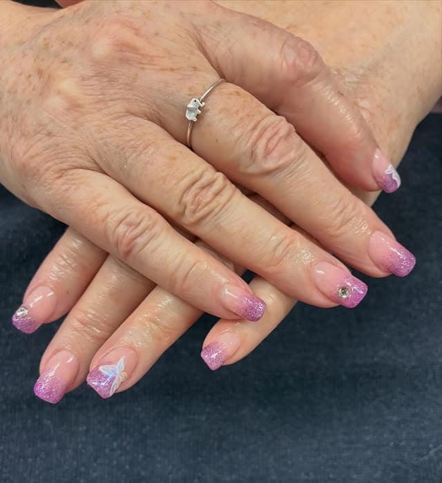 2. Lavender Glitter French Ombre Nails - ombre nail ideas
