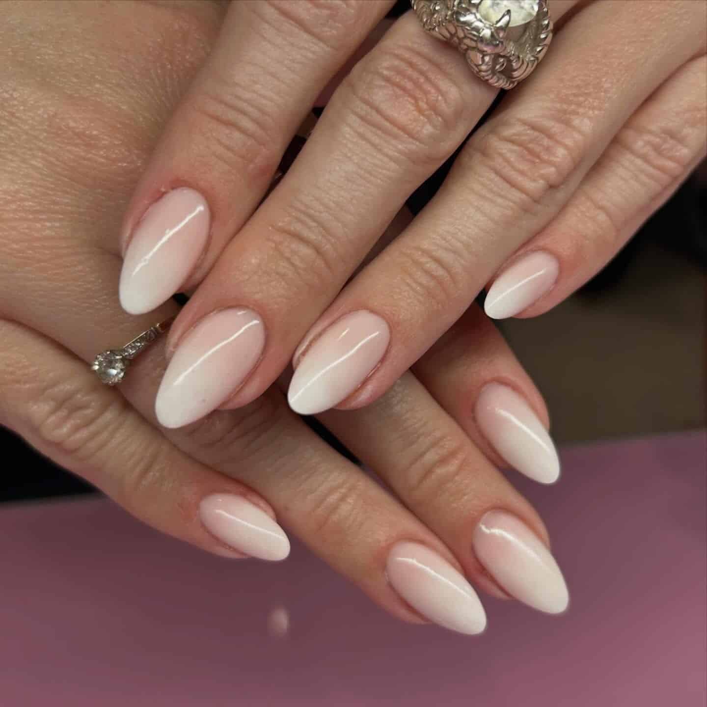 3. Milky White Almond Ombre Nails - ombre nail ideas