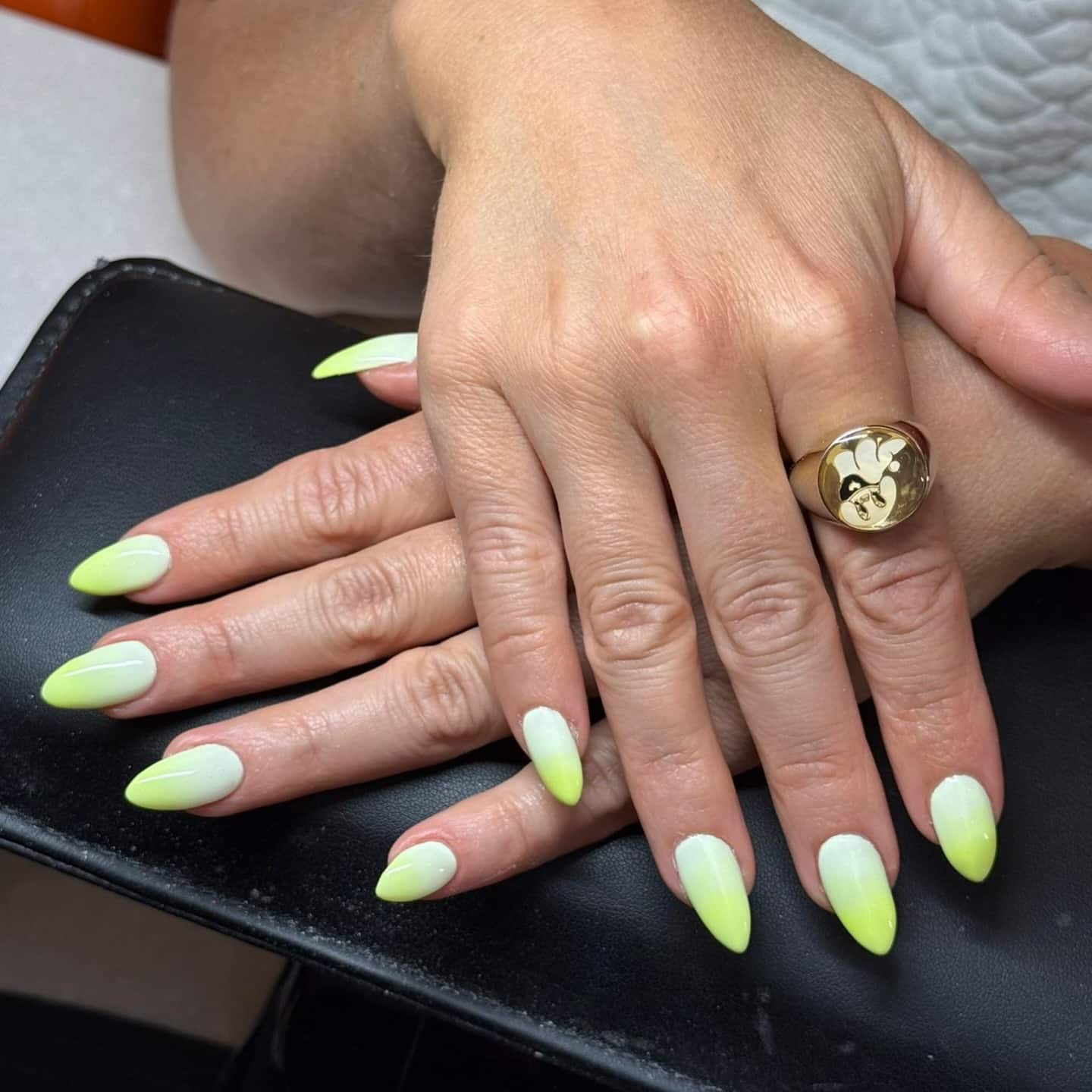 5. Lime Green Ombre Almond Nails - ombre nail ideas