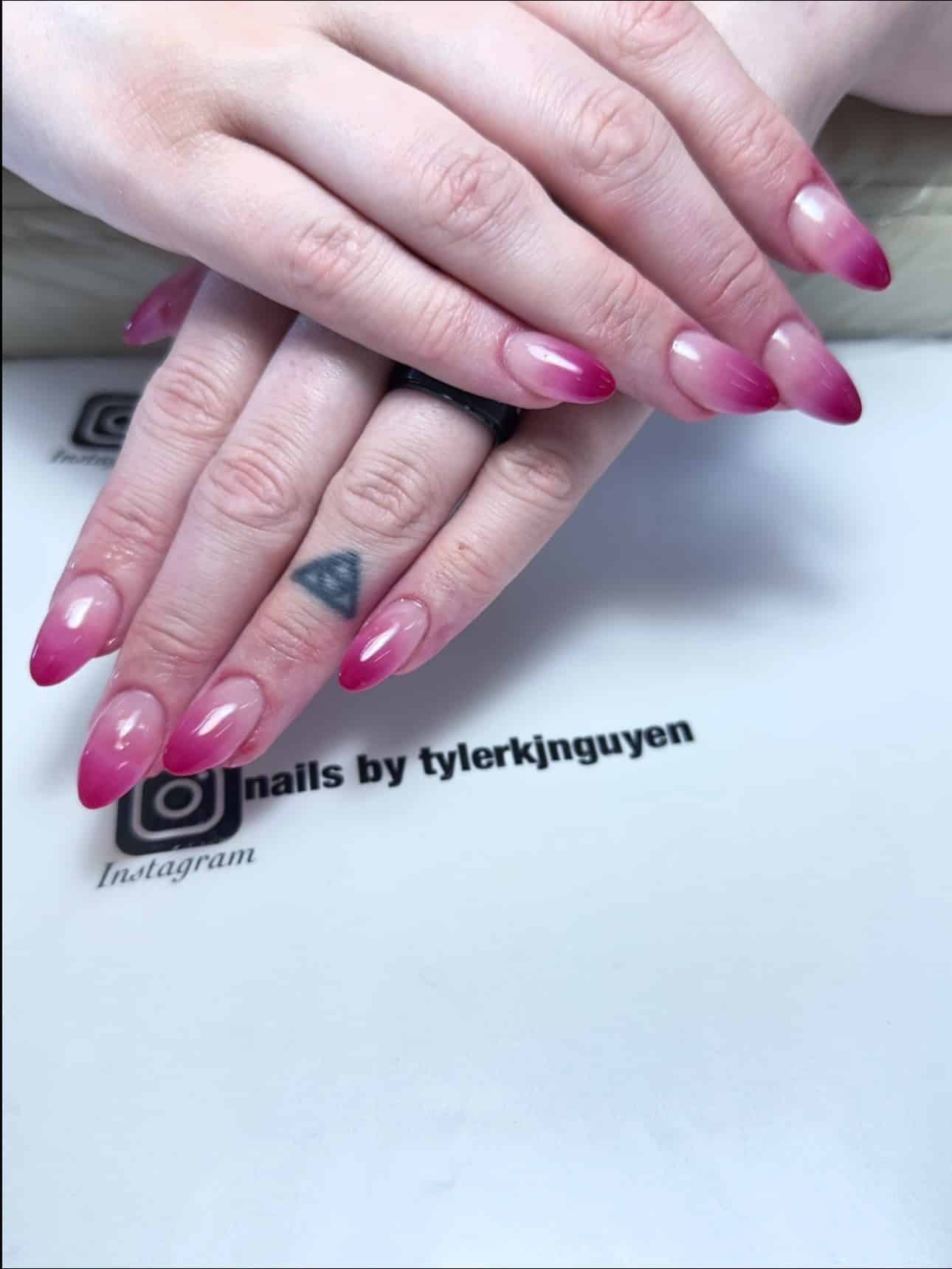 6. Berry Pink Fade Almond Nails - ombre nail ideas