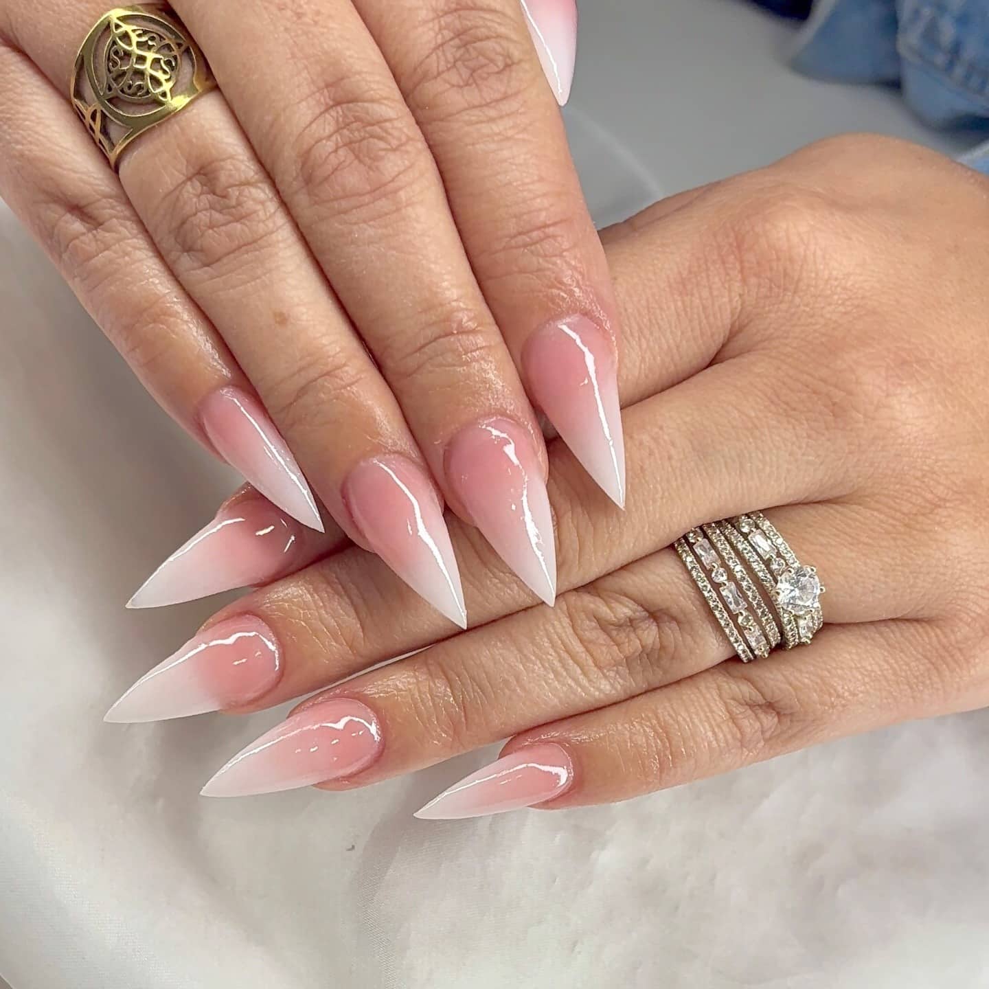9. Baby Pink Stiletto Ombre Nails - ombre nail ideas