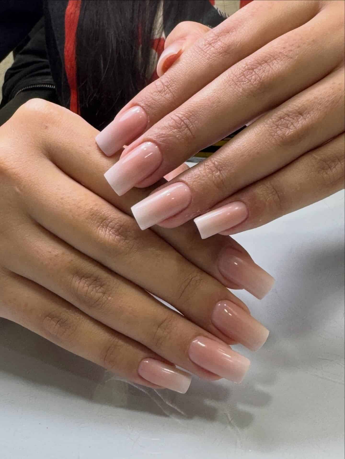 13. Nude Pink Coffin Ombre Nails - ombre nail ideas