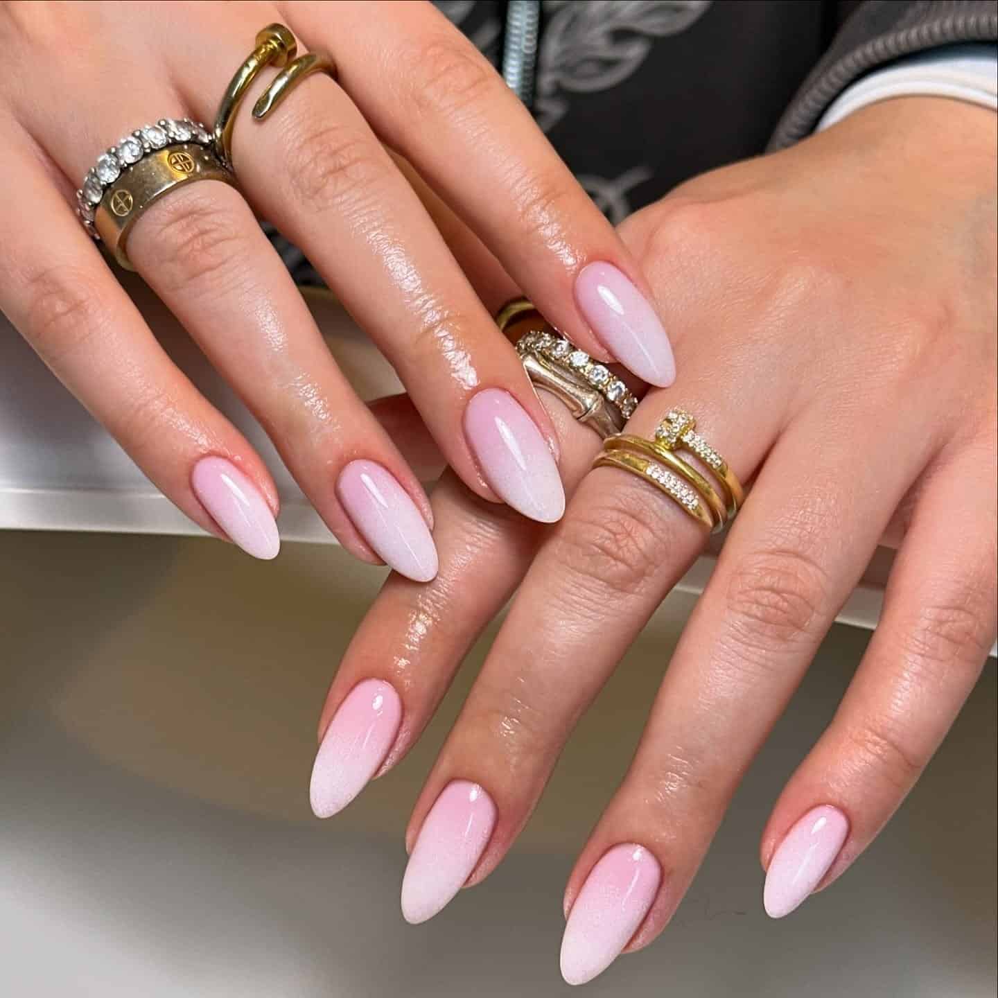 15. Icy Pink Almond Ombre Nails - ombre nail ideas