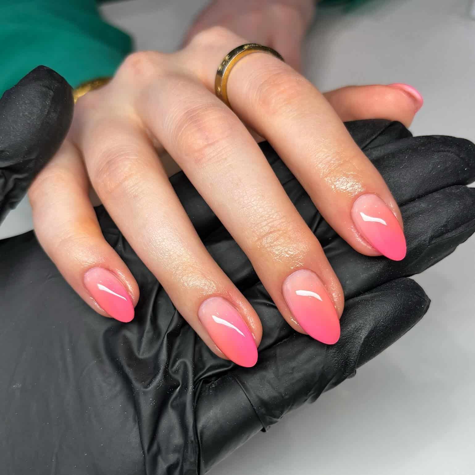 17. Neon Pink Short Ombre Nails - ombre nail ideas