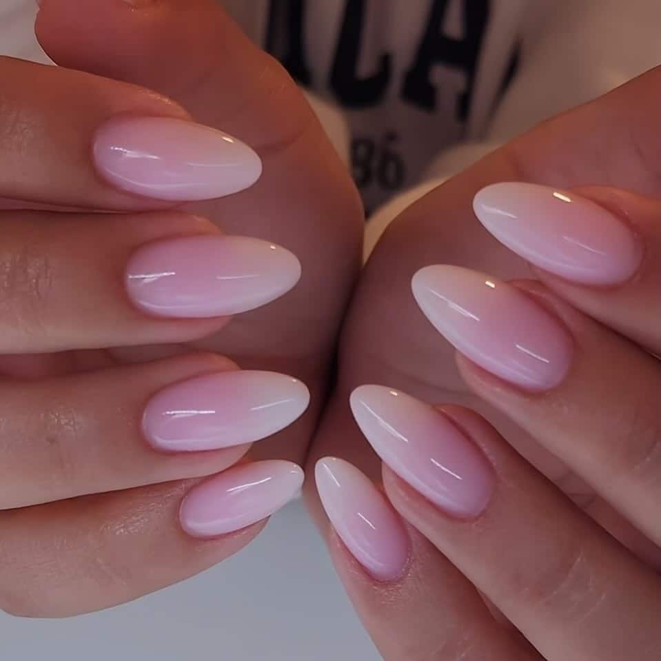 18. Soft White Almond Ombre Nails - ombre nail ideas