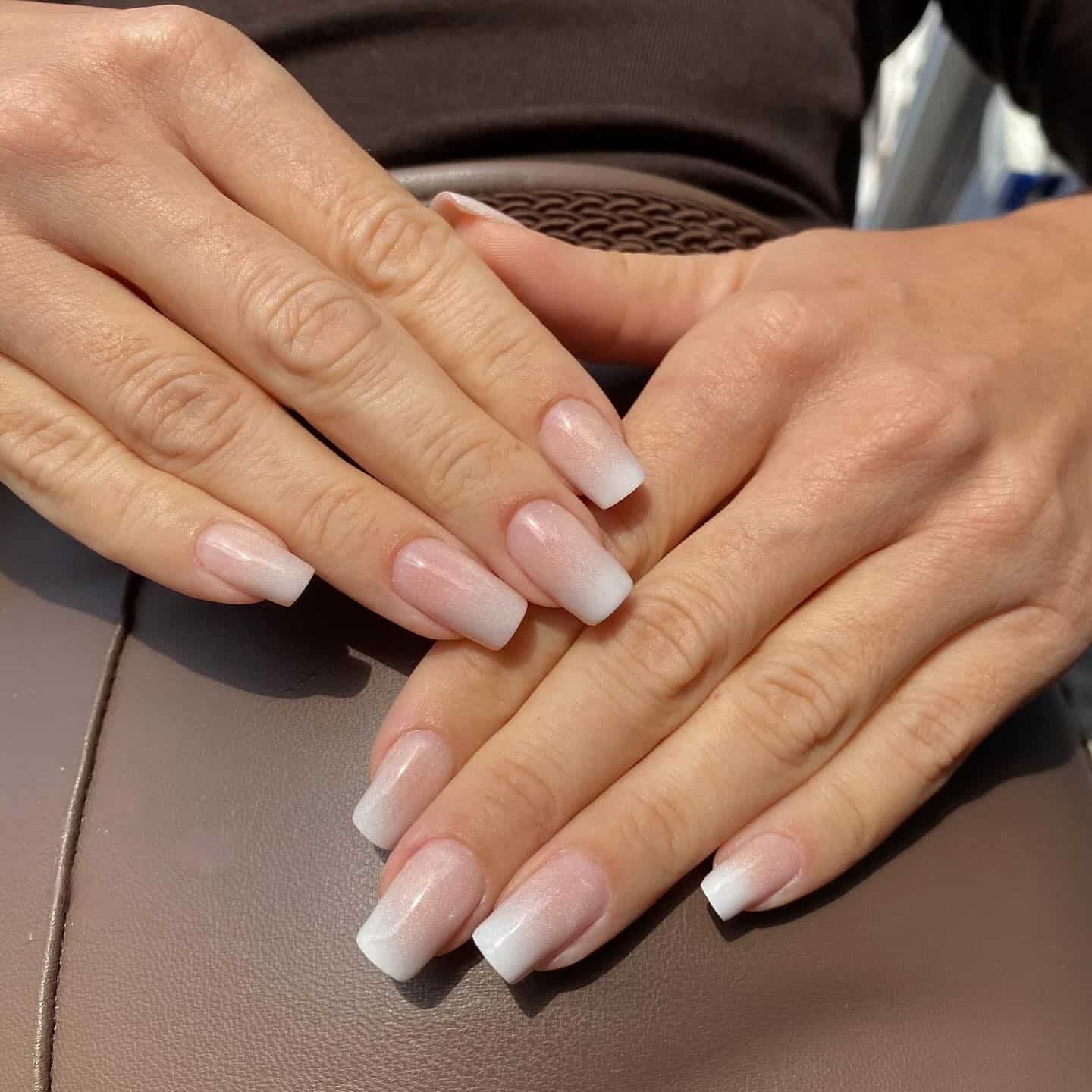 20. Shimmer White Square Ombre Nails - ombre nail ideas