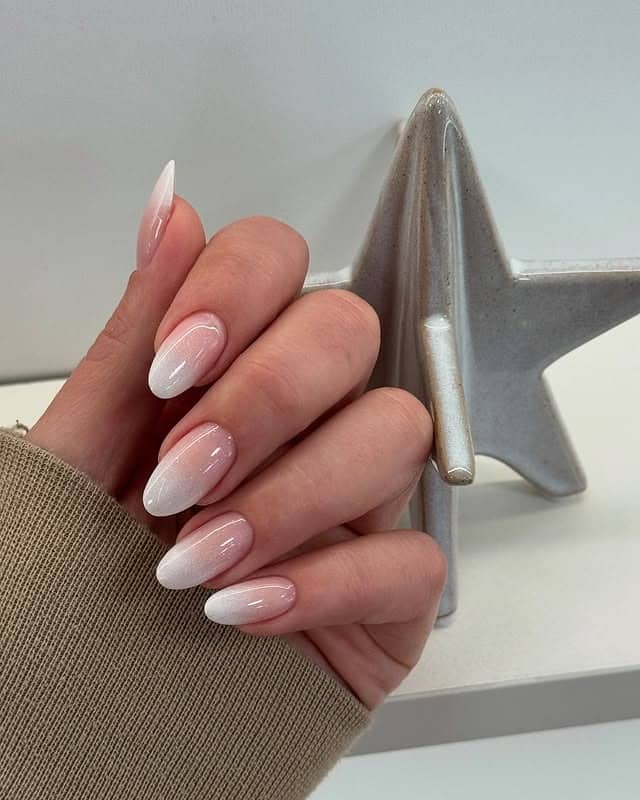 21. Pearl White Almond Ombre Nails - ombre nail ideas