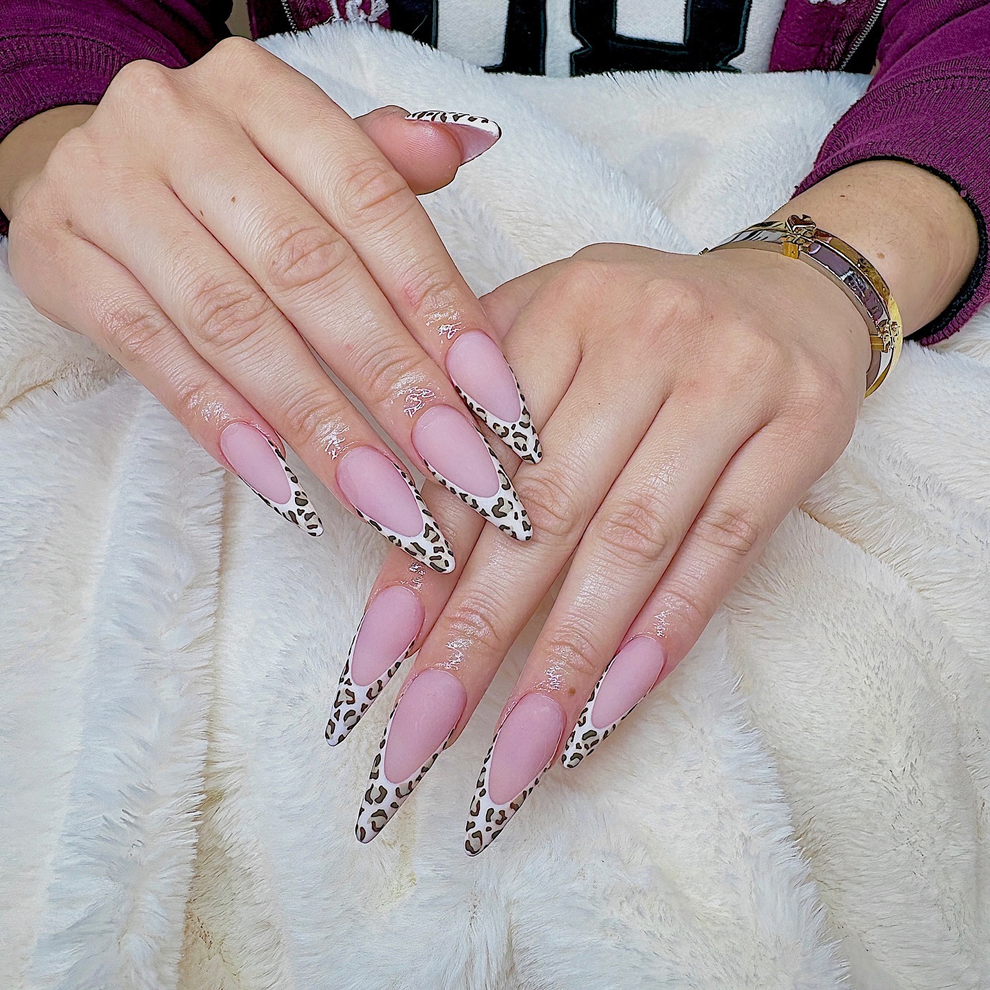 14. Nude Leopard French Stiletto Nails - cheetah nail ideas