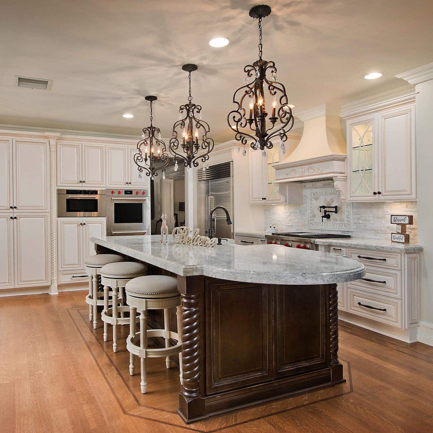 2. Classic White Kitchen with Rich Walnut Island - traditional kitchen ideas