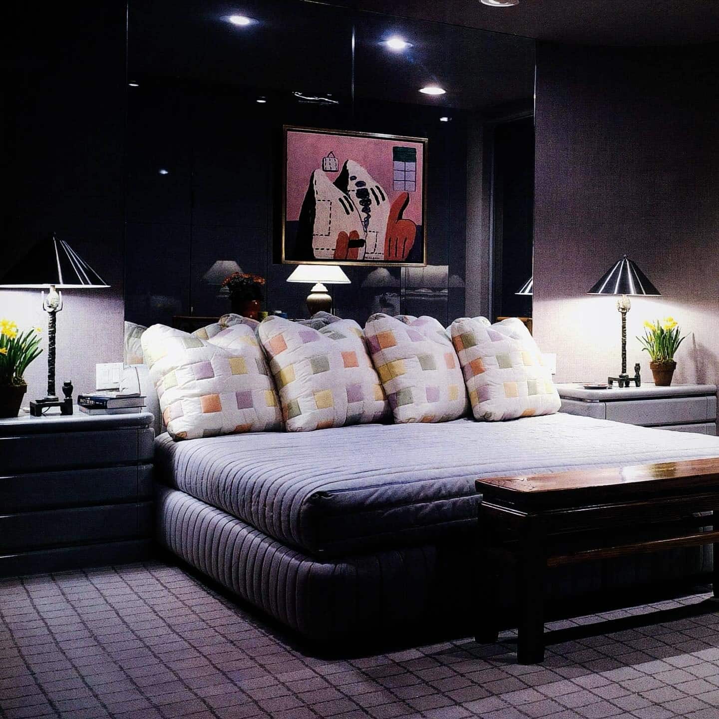1. Moody Black and Lavender Luxury Bedroom - black and purple bedroom ideas