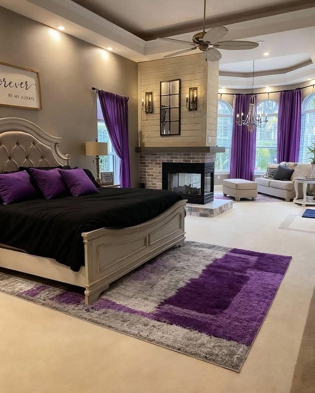 8. Purple Accent Bedroom with Neutral Tones - black and purple bedroom ideas