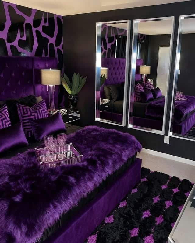 9. Bold Purple and Black Luxe Bedroom - black and purple bedroom ideas