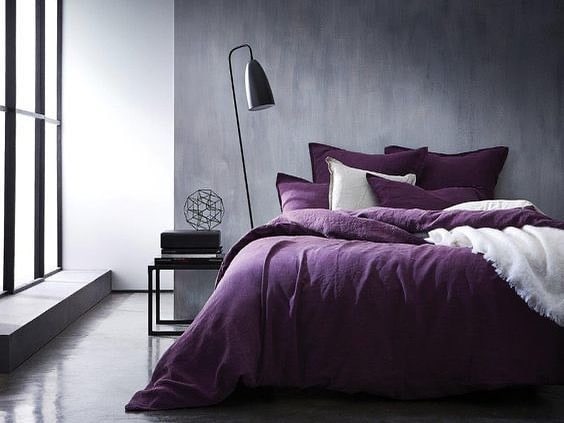 10. Dark Purple Minimalist Bedroom Style - black and purple bedroom ideas