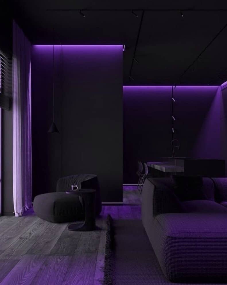 16. Minimalist Purple Ambient Bedroom Design - black and purple bedroom ideas